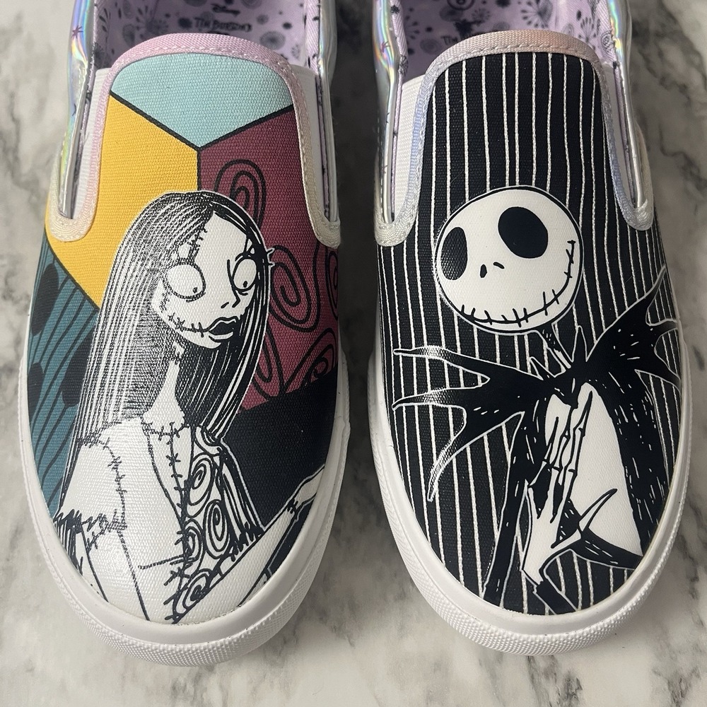 NWOT Jack And Sally Nightmare Before Christmas Iridescent Shoes Slip On Comfort